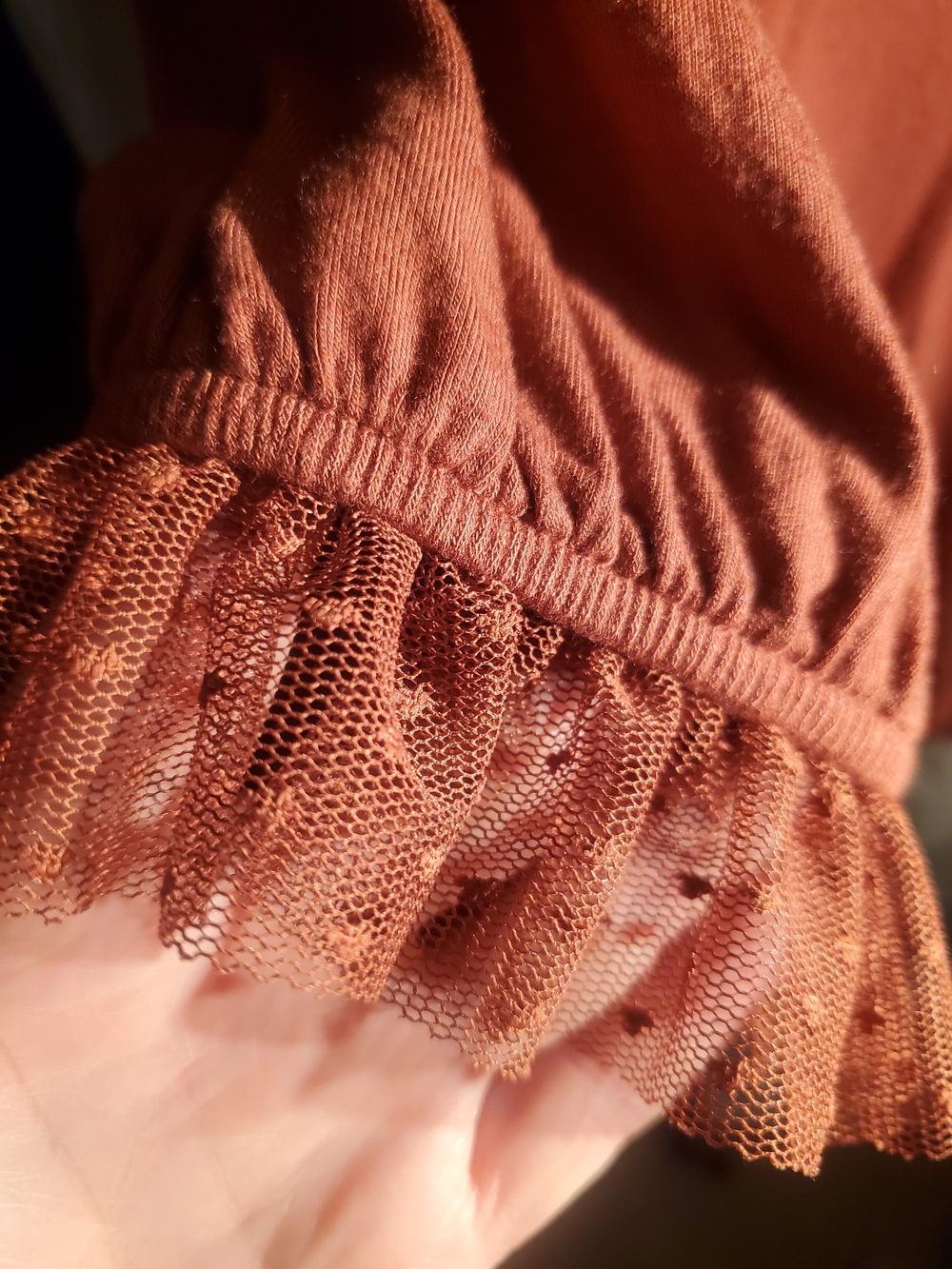 Rust Short Sleeve Ruffle-Trim Blouse - Picture 4 of 4